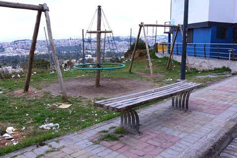 Broken, dirty play equipment in Quito, Ecuador