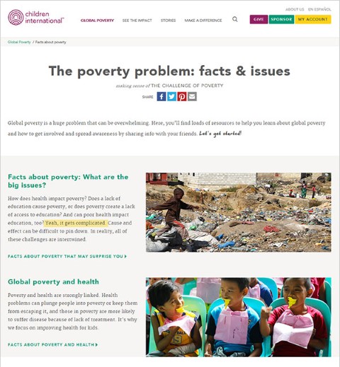 screenshot of Facts about poverty page