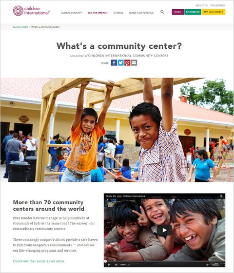 Screenshot of community center page