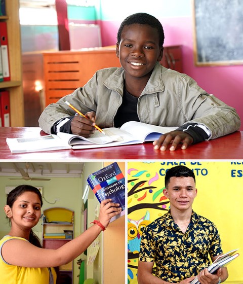 un collage de estudiantes sonriendo para la cámara