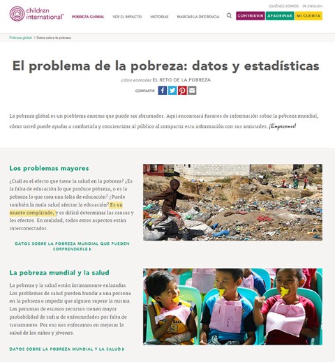 Captura de pantalla de página llamada Datos sobre la pobreza