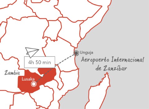 Distancia entre Zanzíbar y Zambia.