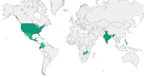 a map of the world with countries in green | Un mapa del mundo con países en verde