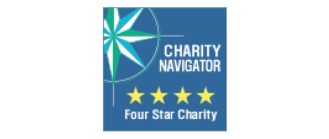 Un cartel azul y blanco que dice Charity Navigator Four Star