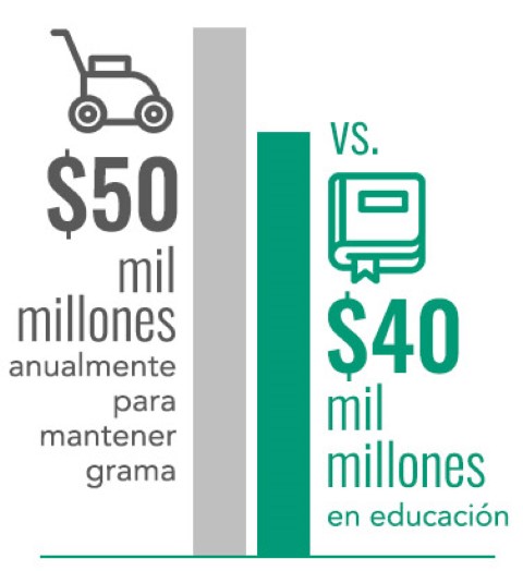 un diagrama que compara cuánto se gasta en cuidado del césped y en educación