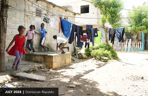 Kids play in their neighborhood