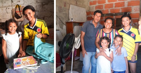 a family standing inside of their home