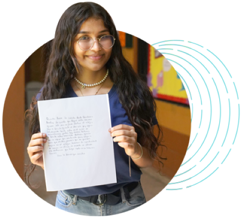 youth girl holding letters